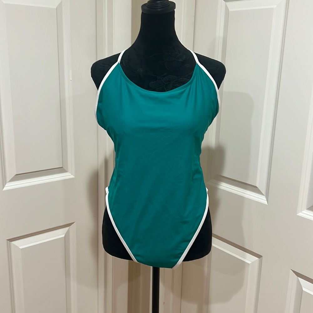 Woman’s, XL, Xhilaration, one piece, green, crisscross bathing suit. Like new!